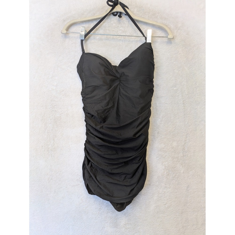 Old Navy One-Piece Swimsuit Women's S Black Halter Ruched Twist Front Slimming‎